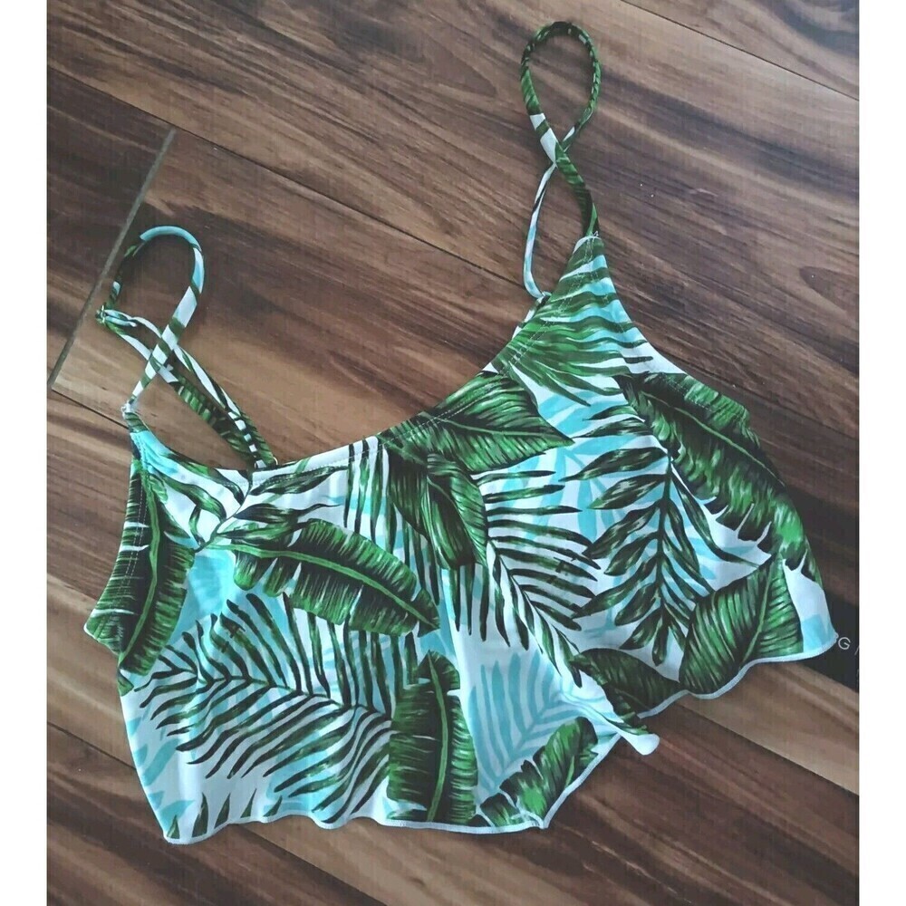 BCBG PARIS Scarf Top Bikini Top Size Medium Green Palm Leaf Swim Tropical New
